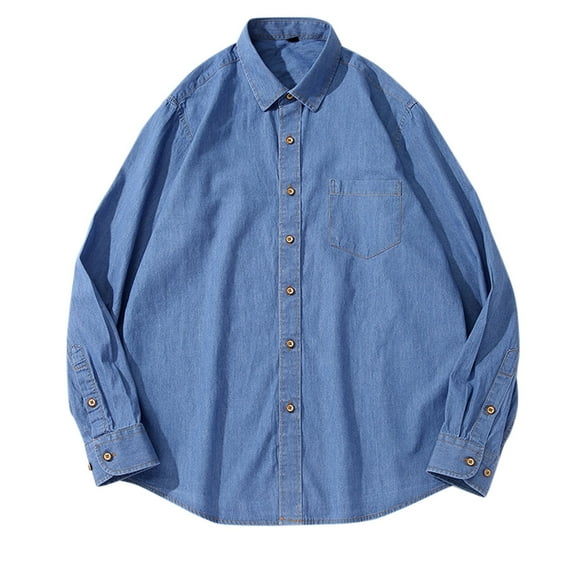 ZZHZGZ Late July Tie Dye Shirt for Men Mens Denim Long Sleeved Shirt Casual and Comfortable Solid Color Trend Work Clothes Youth Shirt Jacket 4Th of July Linen T Shirts for Men Xxl
