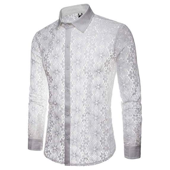 ZZHZGZ Late July Tshirts Shirts for Men Men's Pure Color Fashion Full Lace Club Hollow Long Sleeves Lapel Shirt Late July Graphic Tees for Men M
