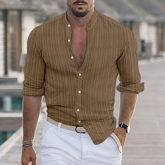 ZZHZGZ Late July Yellow Shirt Men Men Solid Color and Linen Striped Jacquard Casual Loose Sleeved Shirt European and Business Trend Top Late July V Neck T Shirts S