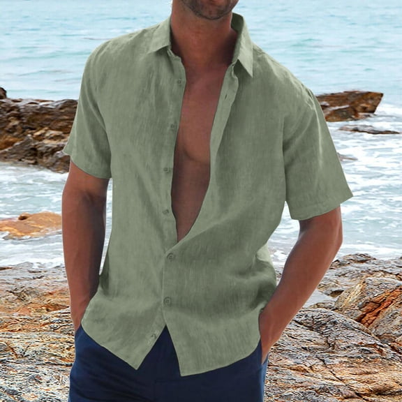 ZZHZGZ Late July Yellow T Shirt Male Casual Solid Shirt Short Sleeve Turn down Collar Shirt Button Formal Shirt Late July Shirts Linen Mens M