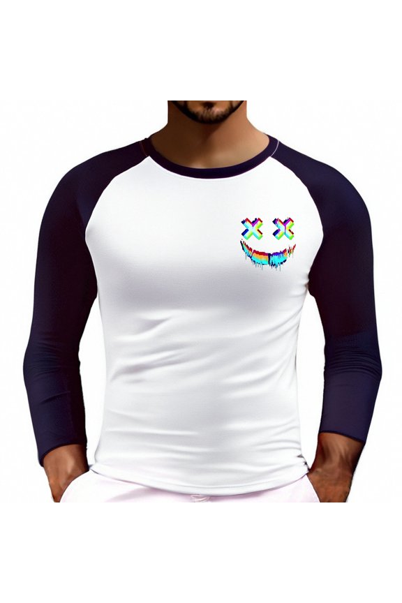 Mens 4Th of July Shirt Men T Shirt Men's Casual T Shirts with Colorful Face Print Loose Fit Long Sleeve Top for Daily Wear for Summer and Fall L