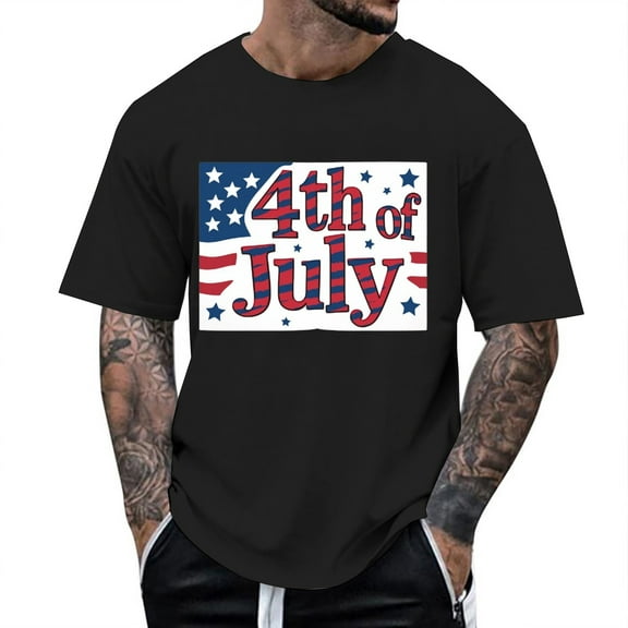 ZZHZGZ Mens 4Th of July Shirt Men T Shirt Men's T Shirts for Everyday Wear Relaxed Fit Short Sleeve Crew Neck Graphic Tees Ideal Summer Top for Casual Outfits L