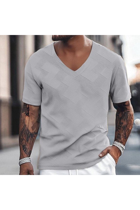 Mens 4Th of July Shirt Men T Shirts Graphic European Solid Color Jacquard Men Trendy Casual Business Foreign Trade Sports Comfortable V Neck Short Sleeved T Shirt M