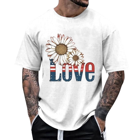 ZZHZGZ Mens 4Th of July Shirt Men T Shirts Men's Casual T Shirts for Summer Loose Fit Short Sleeve Round Neck Graphic Print Comfortable Everyday Wear M