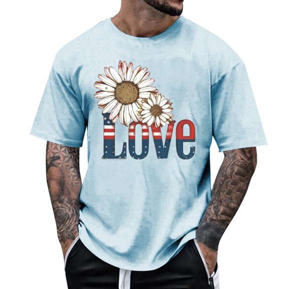 ZZHZGZ Mens 4Th of July Shirt Men T Shirts Men's Casual T Shirts for Summer Loose Fit Short Sleeve Round Neck Graphic Print Comfortable Everyday Wear M