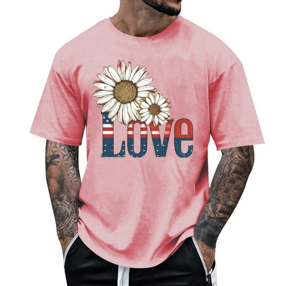 ZZHZGZ Mens 4Th of July Shirt Men T Shirts Men's Casual T Shirts for Summer Loose Fit Short Sleeve Round Neck Graphic Print Comfortable Everyday Wear Xxxl