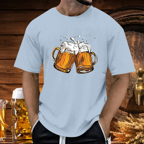 ZZHZGZ Mens 4Th of July Shirt Men T Shirts Oktoberfest Men's T Shirt Fashion Summer Short Sleeve Tops Breathable Comfortable Clinking Glasses Printed Xl