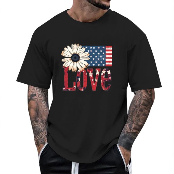 ZZHZGZ Mens 4Th of July Shirt Men T Shirts Pack Men's Casual T Shirts Short Sleeve Round Neck Printed Tee for Summer Comfortable Fit for Daily Wear Trendy Graphic Wardrobe Addition Xl