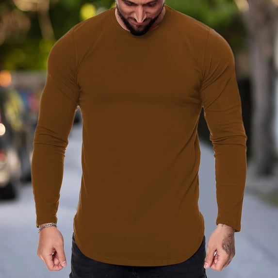 ZZHZGZ Mens 4Th of July Shirt Men T Shirts Pack Mens Fashion Casual Sports Fitness Outdoor Curved Hem Solid Color Round Neck T Shirt Long Sleeve Top M