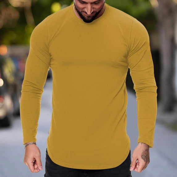 ZZHZGZ Mens 4Th of July Shirt Men T Shirts Pack Mens Fashion Casual Sports Fitness Outdoor Curved Hem Solid Color Round Neck T Shirt Long Sleeve Top M