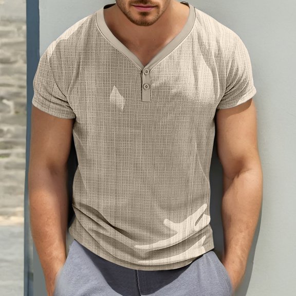 ZZHZGZ Mens 4Th of July Shirt Men T Shirts Plain European Solid Color Button Knitted Knot Men Casual Loose Comfortable Trendy Sports Foreign Trade V Neck Short Sleeved T Shirt Xxl