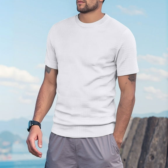 ZZHZGZ Mens 4Th of July Shirt Men T Shirts Plain Men's Summer Sports Casual Loose and Breathable Round Neck Towel Jacquard Cloth Men's Short Sleeved Shirt M