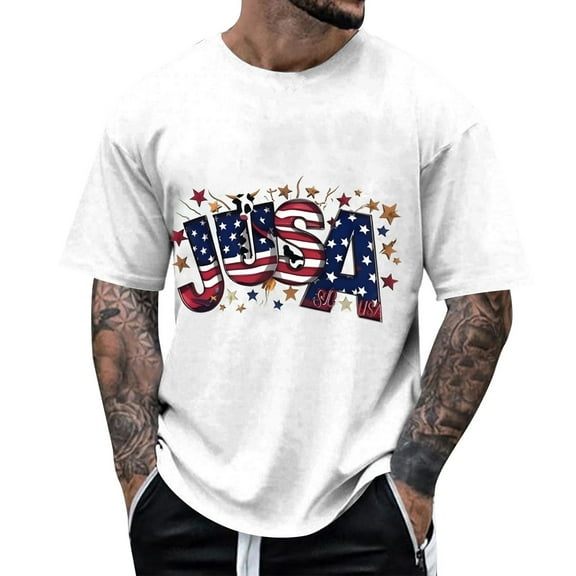 ZZHZGZ Mens 4Th of July Shirt Men T Shirt Men's Casual T Shirts Short Sleeve Round Neck Printed Tee for Summer Everyday Wear for Relaxed Outfits L