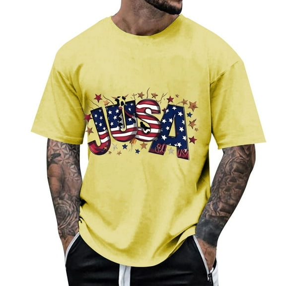 ZZHZGZ Mens 4Th of July Shirt Men T Shirt Men's Casual T Shirts Short Sleeve Round Neck Printed Tee for Summer Everyday Wear for Relaxed Outfits L