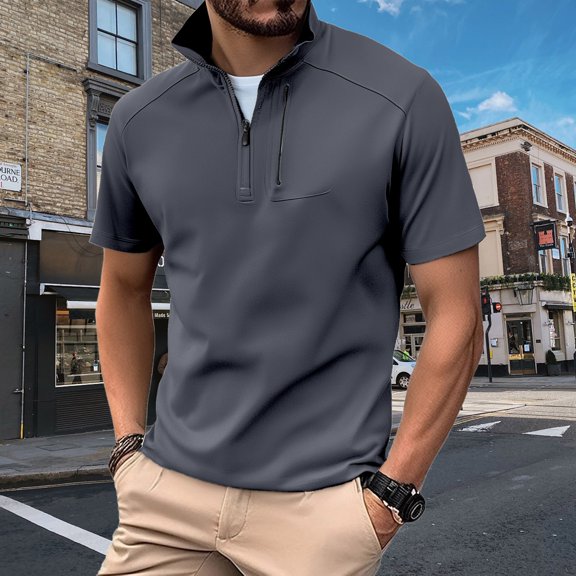 ZZHZGZ Mens 4Th of July Shirt Men T Shirt Men's Glue Half Zip Short Sleeve Men's Summer Stand Collar Stretch T Shirt Sports Ice T Shirt L