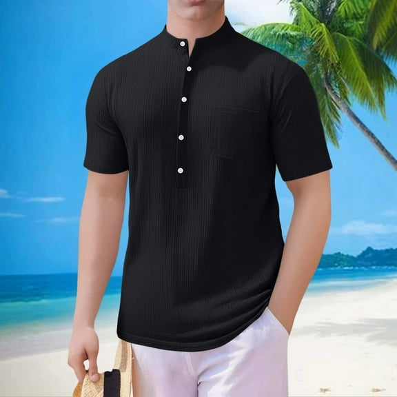 ZZHZGZ Mens 4Th of July Shirt Men T Shirt Men's Spring and Summer Fashion Stand Collar Short Sleeved Shirt Loose Casual Jacquard T Shirt M