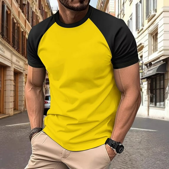 ZZHZGZ Mens 4Th of July Shirt Men T Shirts Graphic European Color Blocked Twill Business Sport Raglan Sleeves Men Trendy Short Sleeved T Shirt S