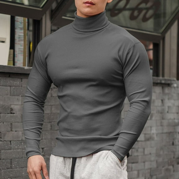 ZZHZGZ Mens 4Th of July Shirt Men T Shirts Male Spring and Summer High Necke Tops with Solid Color Long Sleeve Casual Elastic Slim Fit T Shirts L