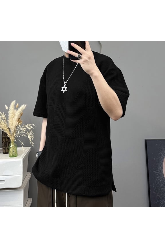 Mens 4Th of July Shirt Men T Shirts Men Embossed Texture Printing Hidden Pocket Round Neck T Shirt Loose Embossed Large Casual T Shirt L