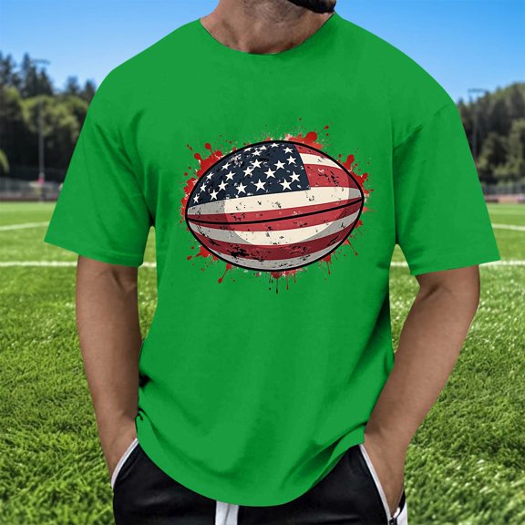 ZZHZGZ Mens 4Th of July Shirt Men T Shirts Pack Men's Fashion Rugby Print Short Breathable and Comfortable T Shirt M