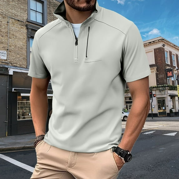 ZZHZGZ Mens 4Th of July Shirt Men T Shirts Pack Men's Glue Half Zip Short Sleeve Men's Summer Stand Collar Stretch T Shirt Sports Ice T Shirt L