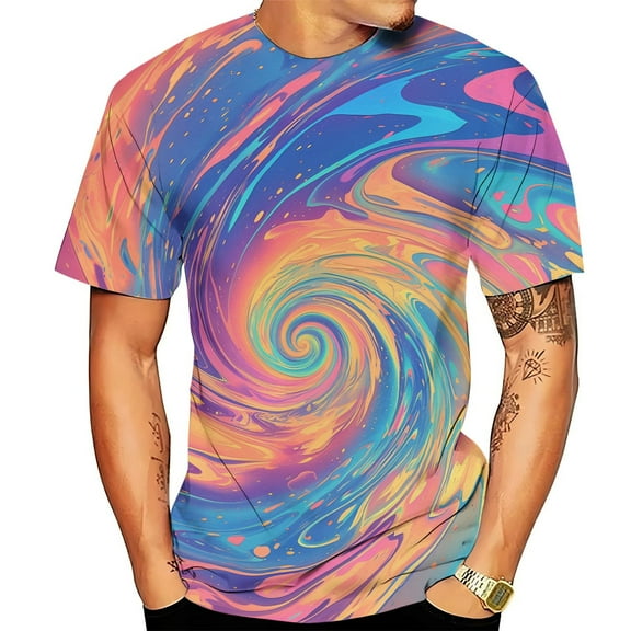 ZZHZGZ Mens 4Th of July Shirt Men T Shirts Pack Men's Tie Dye Colorful T Shirt Novelty Tie Dye Style Short Sleeve Spiral Stripe Print Xxxl