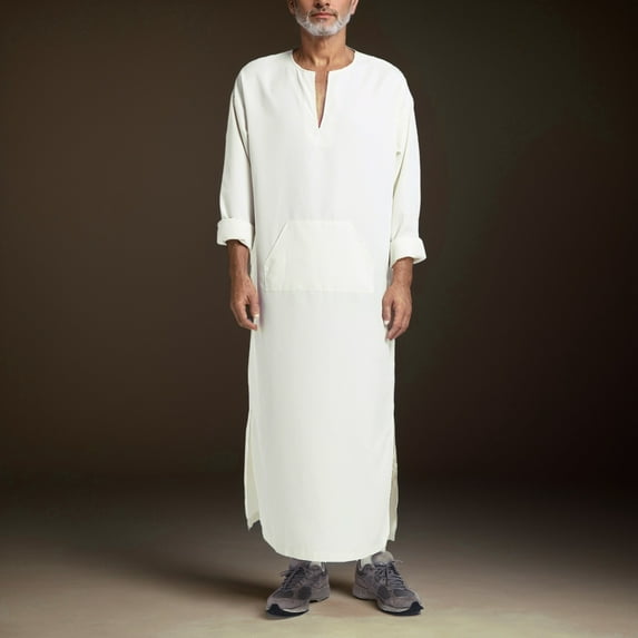 ZZHZGZ Mens 4Th of July Shirt Men T Shirts Pack Mens V Neck Long Sleeve Kaftan Thobe Long Gown Shirt Robe Casual Gown M