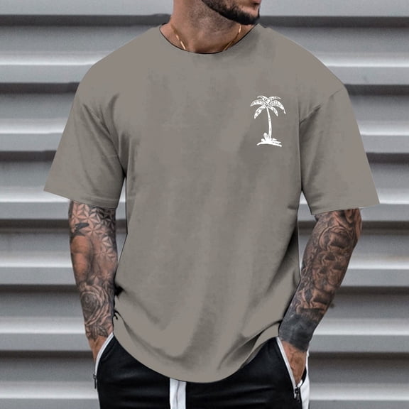ZZHZGZ Mens 4Th of July Shirt Men T Shirts Plain Men's Summer Shirt 2025 Short Sleeved Coconut Tree Print Men's T Shirt L