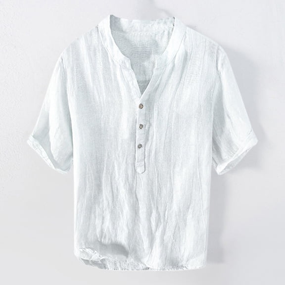 ZZHZGZ Mens 4Th of July Shirt Men T Shirts Plain Summer Linen Short Sleeve Casual T Shirt Men's Stand Pullover Shirt M