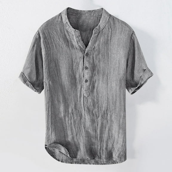 ZZHZGZ Mens 4Th of July Shirt Men T Shirts Plain Summer Linen Short Sleeve Casual T Shirt Men's Stand Pullover Shirt M