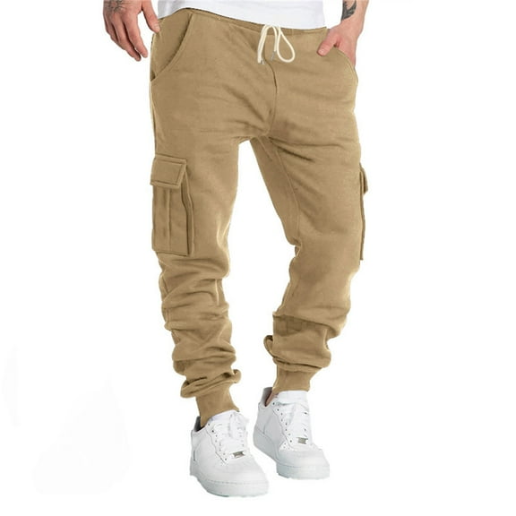 ZZHZGZ Sweatpants for Men Cargo Pants for Men Big and Tall Plus Size Pockets Relaxed Elastic Waist Hiking Jogger Tapered Pant Casual Solid Comfort Work Trousers M