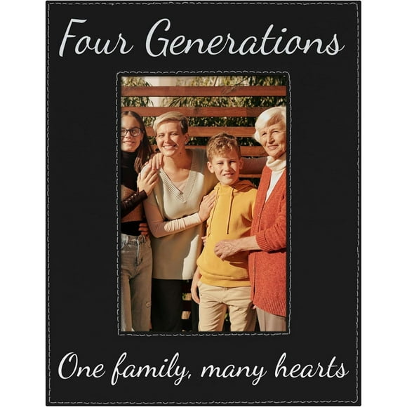 ZZJP Sentimental Family Frame Four Generations One Family Many Hearts 4x6 Leatherette Photo Frame Black