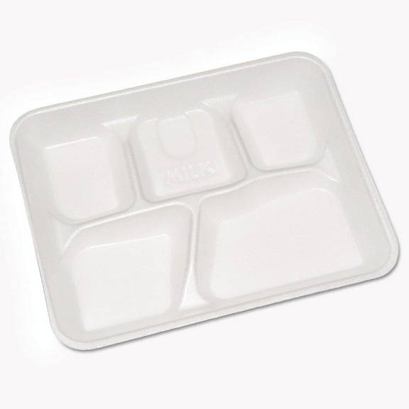 ZZJPe PCTYTH10500SGBX Lightweight Foam School Trays, White, 5-compartment, 8 1/4 X 10 1/2, 500/carton