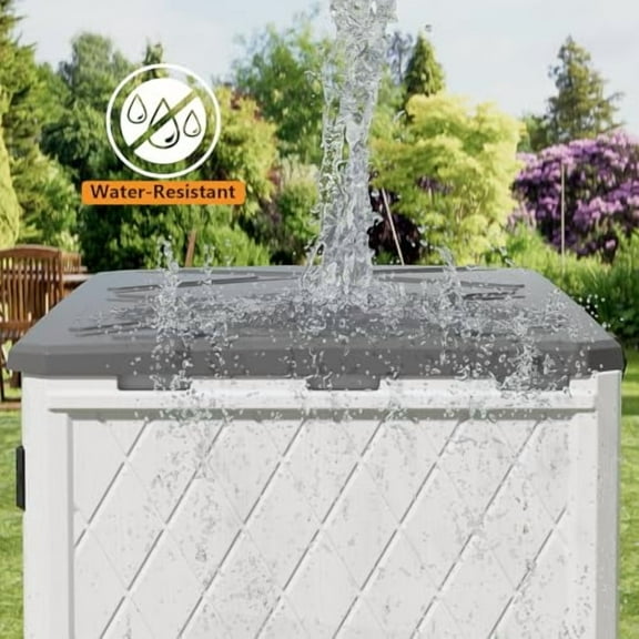 ZZM 35 Cu.Ft Outdoor Storage Shed, Lockable Resin Storage Cabinet with Floor, Waterproof and UV Resistant, Ideal for Small Tool Storage, Garbage Can and Patio Utility