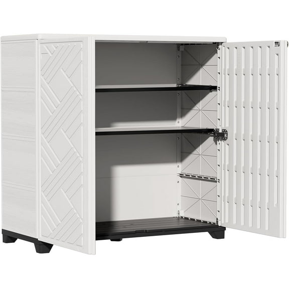 ZZM Indoor/Outdoor Storage Cabinet Waterproof, 34"x15"x34" Plastic Outdoor Storage Box for Garden Balcony Bathroom, All Weather Outdoor Storage Clearance, DIY Usage, with 2 Shelf (White)