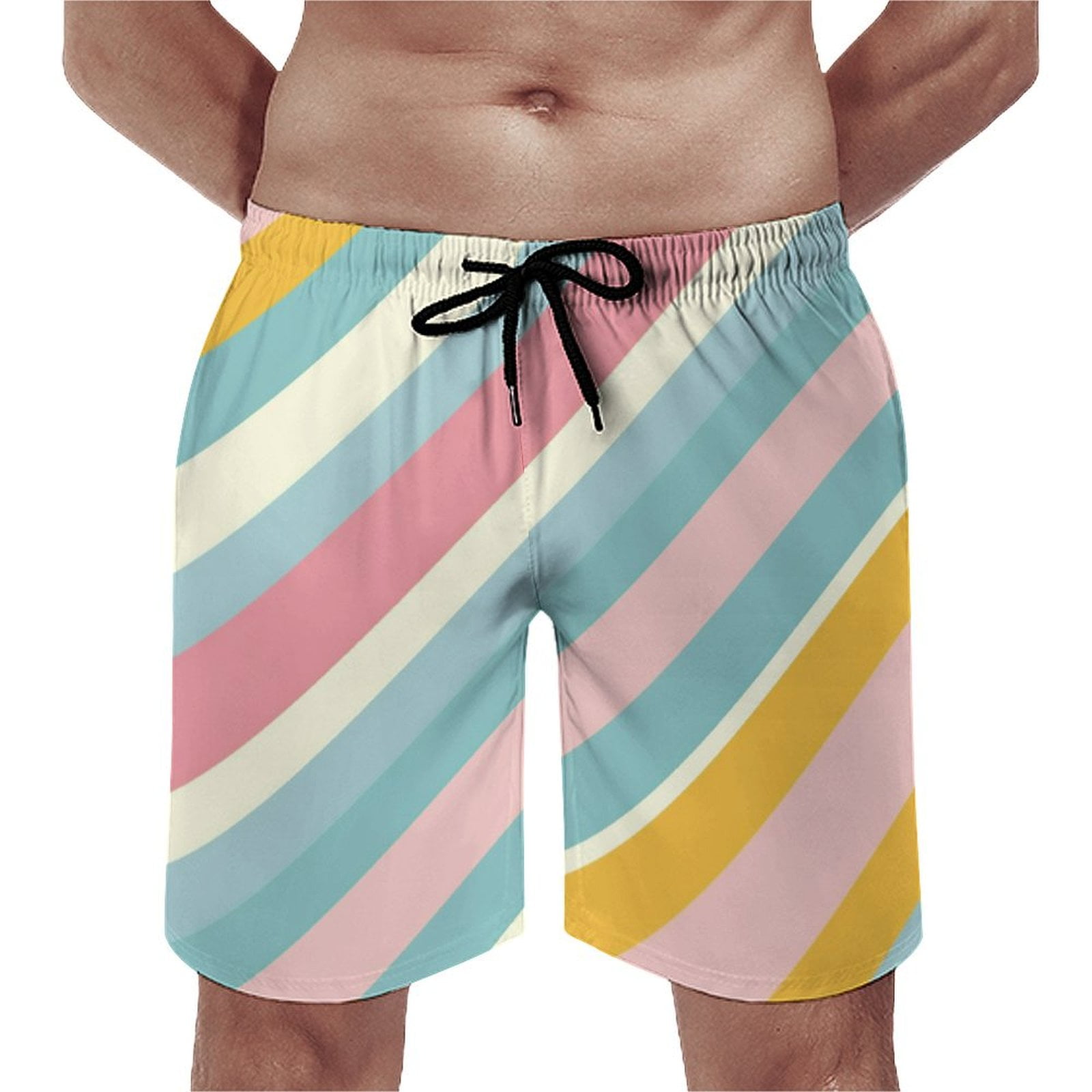 ZZMCR Bold Candy Stripe 118 Men s Swim Trunks Mesh Lining Board Shorts Beach Shorts with Pockets Drawstring Summer Swim Trunks for Beach Pool