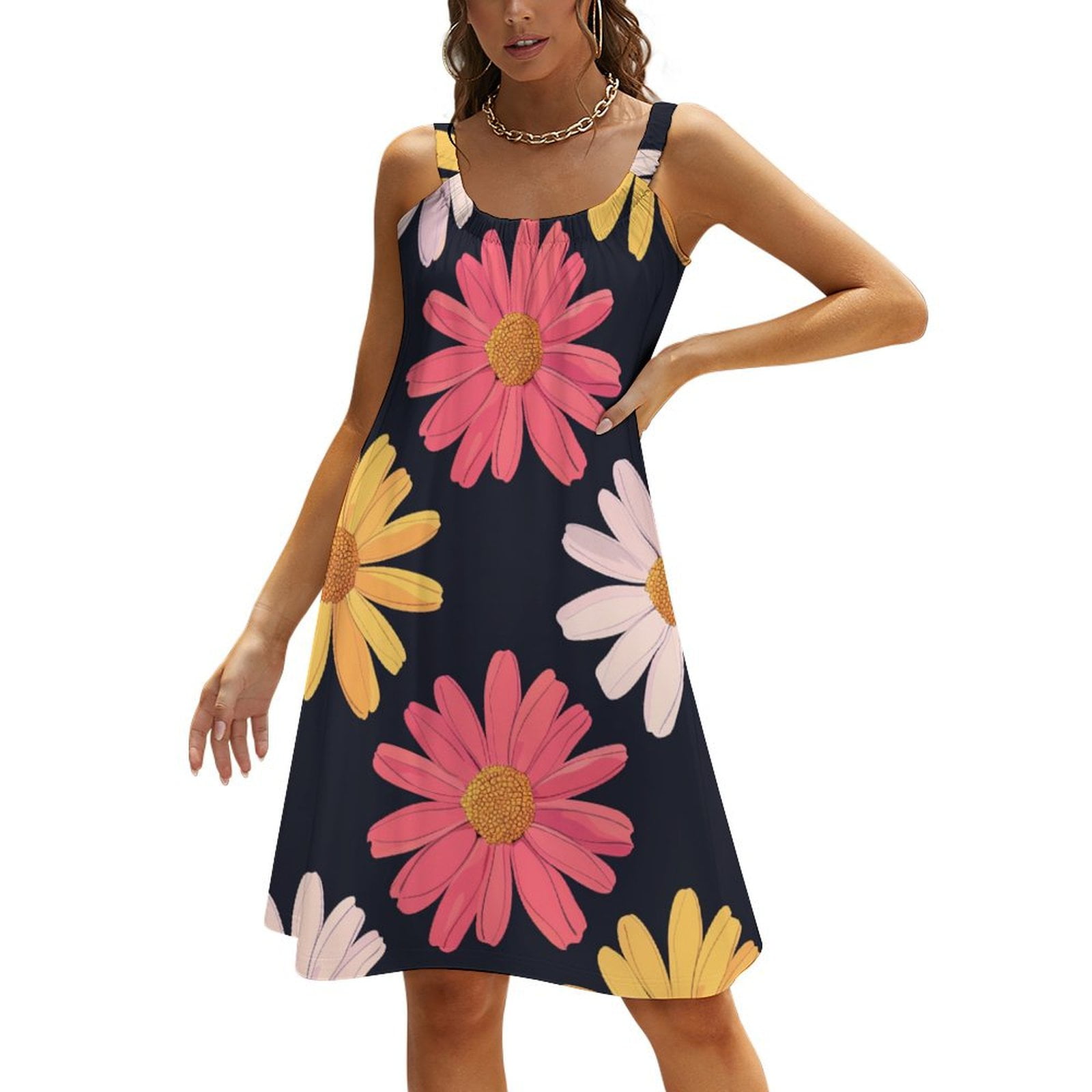 ZZMCR Bright Transvaal Daisy 145 Women Sleeveless Sundress Halter Dress Lightweight Summer Dress Loose Flowy Sundress for Summer Beach Travel Walmart