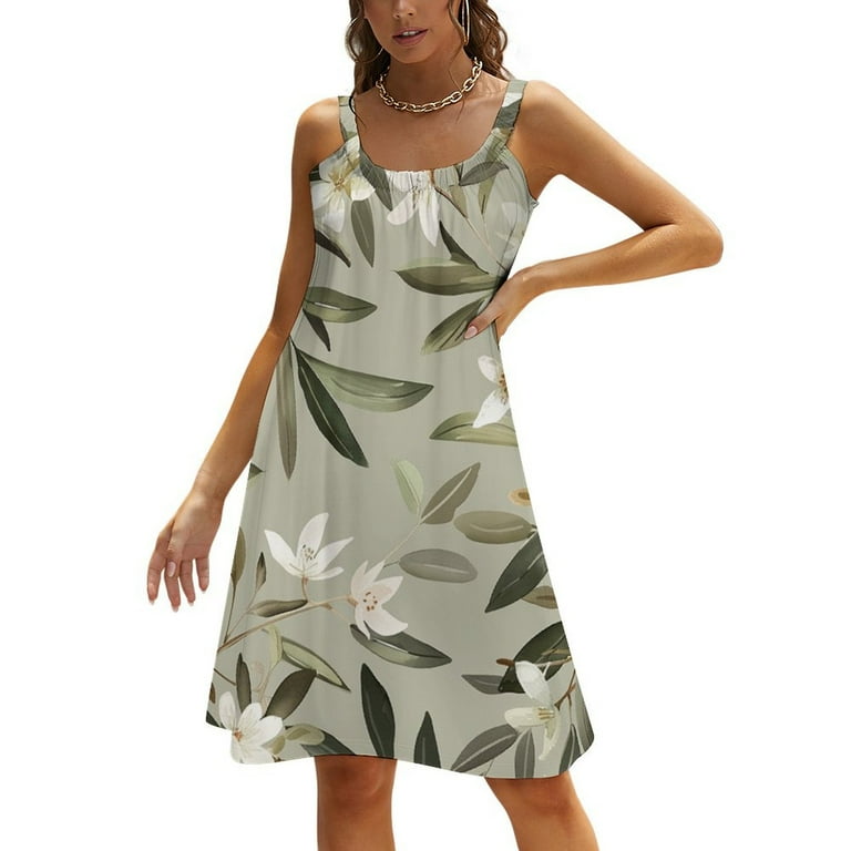 ZZMCR Romantic Fragrant Olive 1509 Women Sleeveless Sundress Halter Dress Lightweight Summer Dress Loose Flowy Sundress for Summer Beach Travel