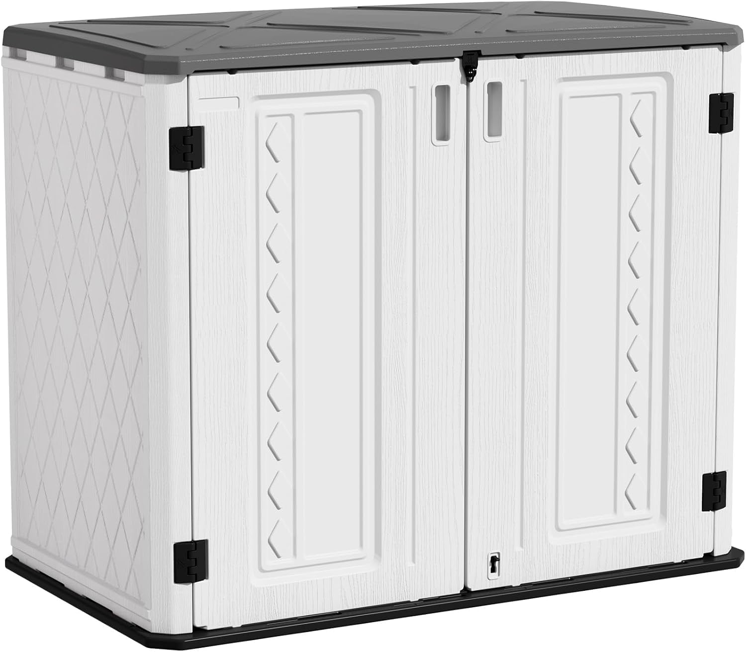 ZZMTIME 4x3FT Heavy-Duty Outdoor Storage Shed | 34 Cu.Ft Waterproof Resin Cabinet with Double-Wall | UV-Resistant & Lockable for Garden Tools, Bikes, Patio Furniture (Wood Grain Texture)
