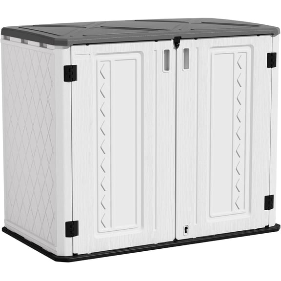 ZZMTIME 4x3FT Heavy-Duty Outdoor Storage Shed | 34 Cu.Ft Waterproof Resin Cabinet with Double-Wall | UV-Resistant & Lockable for Garden Tools, Bikes, Patio Furniture (Wood Grain Texture)