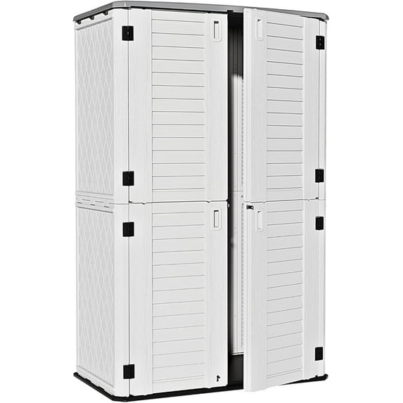 ZZMTIME Large 52 Cu.ft Waterproof Storage Shed, Outdoor Storage Cabinet，Durable Resin Storage for Patio Furniture, Garden Tools, Pool Accessories, Mower Storage (White)