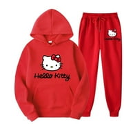 DONGMINGHUI ZZPXX ZZPXX Hello Kitty Cartoon Anime Women Sweatshirt Sweatpants Set Fashion Men Pullover Pants Suit Spring Autumn Couple Hoodie Pant Sets