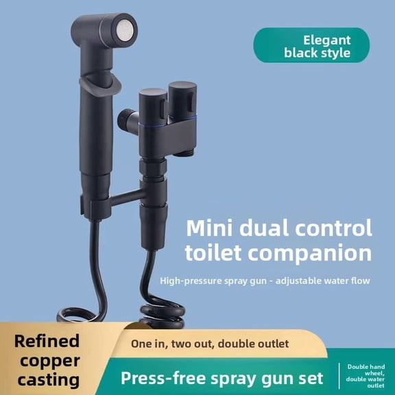 ZZR New All-Copper Toilet Companion Flush Spray Gun Faucet One In Two Out Angle Valve Toilet Bathroom Booster High Pressure Household