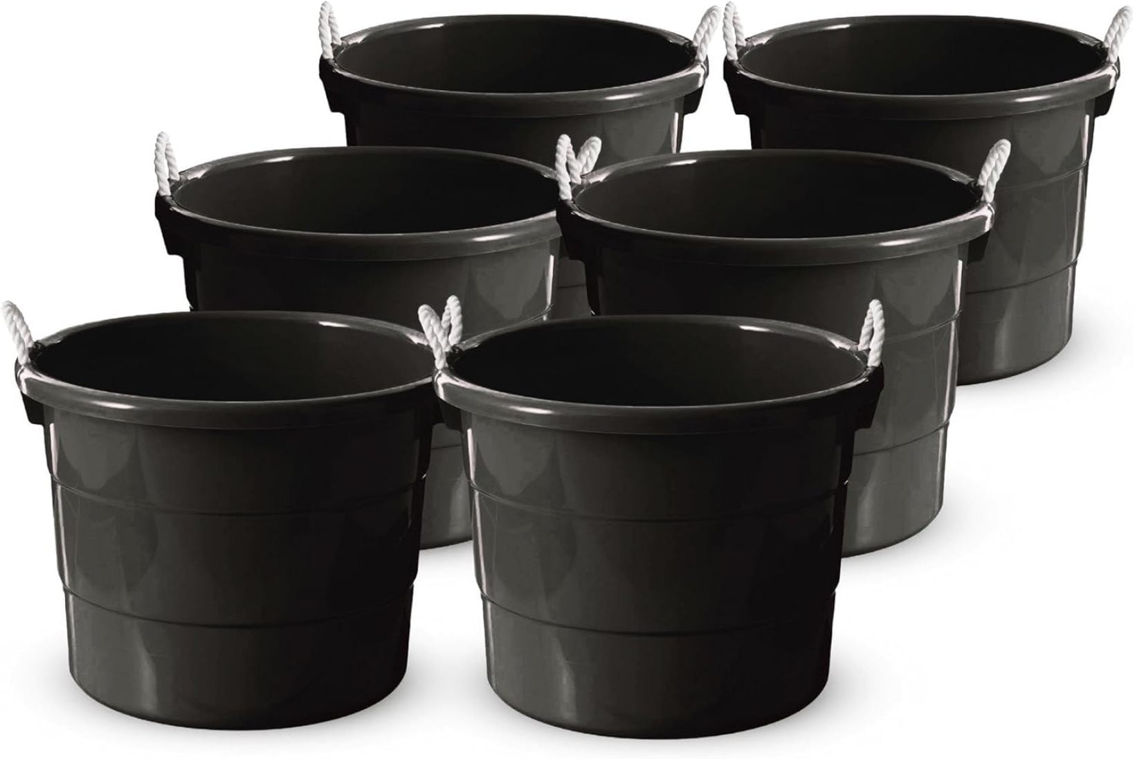ZZSP 6-Pack Utility Tub, Large Plastic Storage Bucket with Rope Handles ...