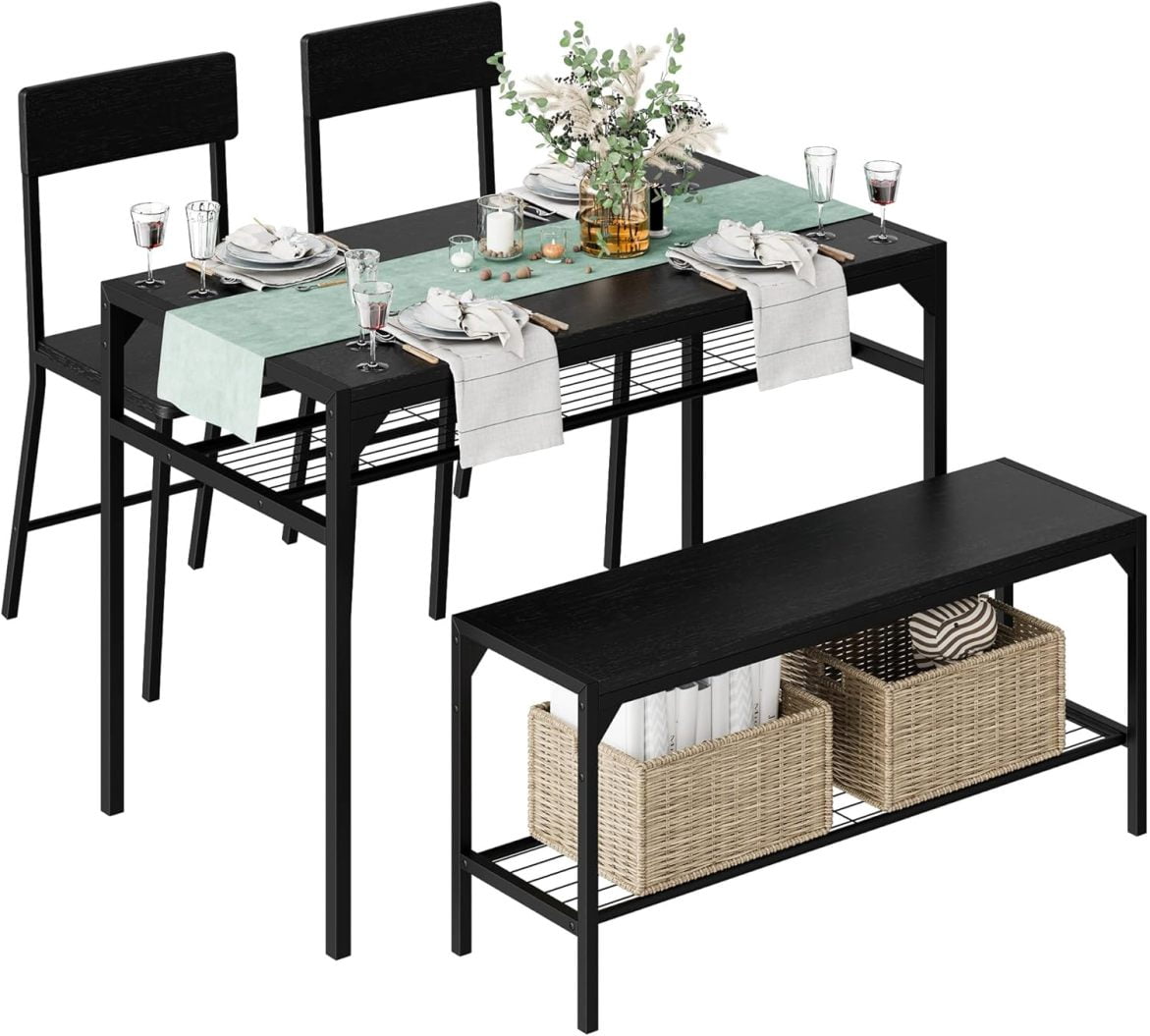 ZZSP Dining Table for 4 with 2 Chairs and a Storage Bench, Small ...