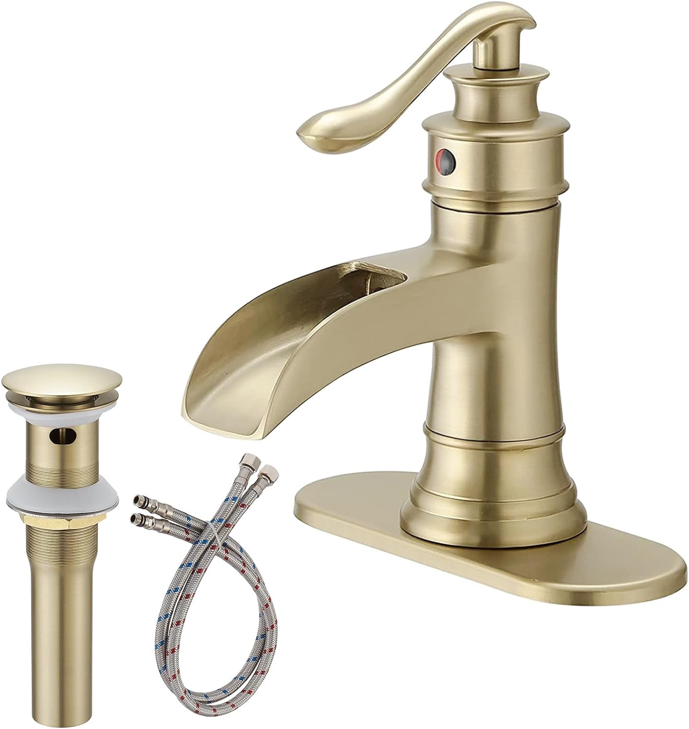 ZZVV Vessel Sink Faucet Brushed Gold Waterfall Single Hole Tall Bowl