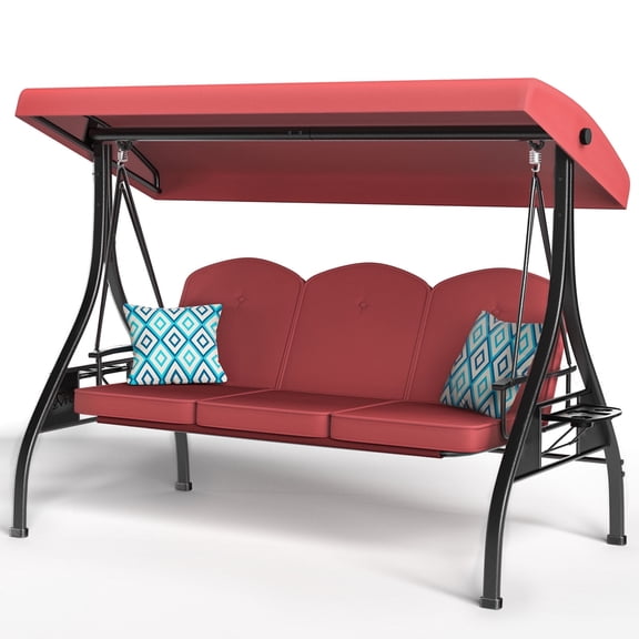ZZW 3-Seat Porch Swing with Stand and Adjustable Canopy, 800lb Capacity, Removable Cushion