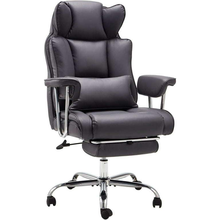 ZZWHOM Big and Tall Office Chair with Foot Rest Comfortable Executive Computer Chair with Lumbar Cushion Adjustable High Back PU Leather Desk chair for Heavy Duty up to 400lbs gray Walmart