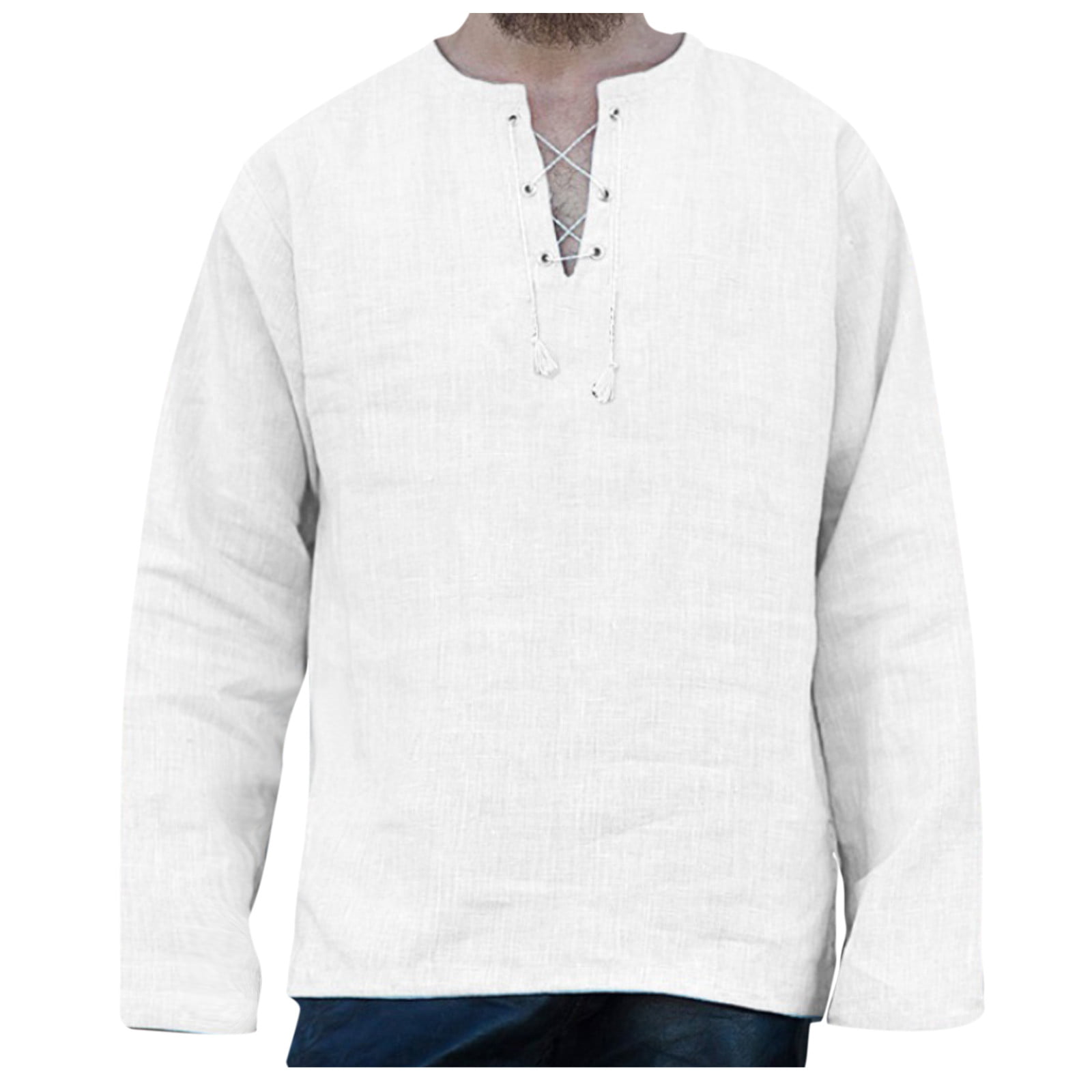 ZZWXWB Long Sleeve For Men 2023 Solid Color Wide Loose V-neck Long-sleeved  Cotton And Linen T-shirt For Men Black L 