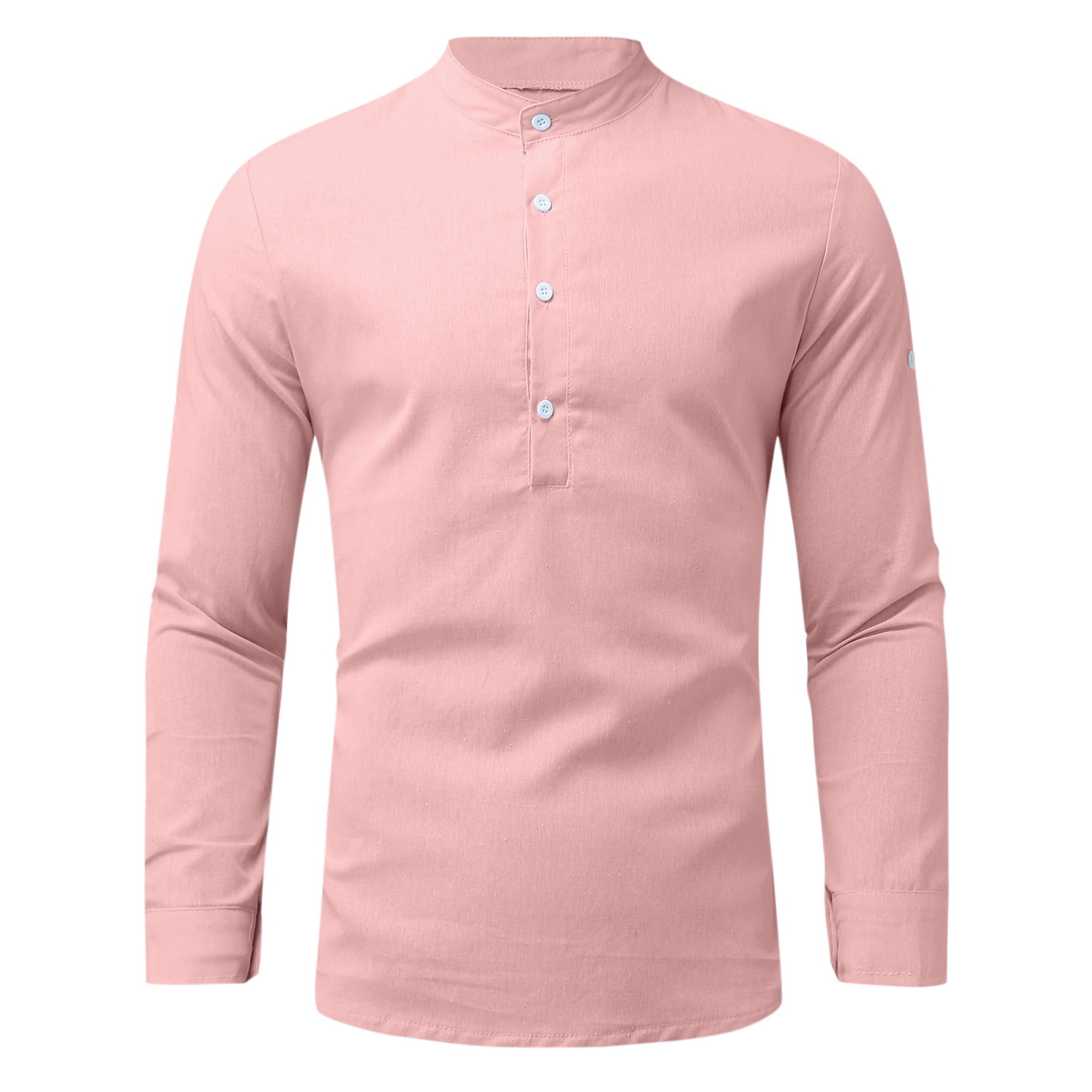 ZZWXWB Long Sleeve For Men Men Cotton Linen Shirt Pullover Casual Stand-up  Collar Solid Beach T-Shirt Beige L 